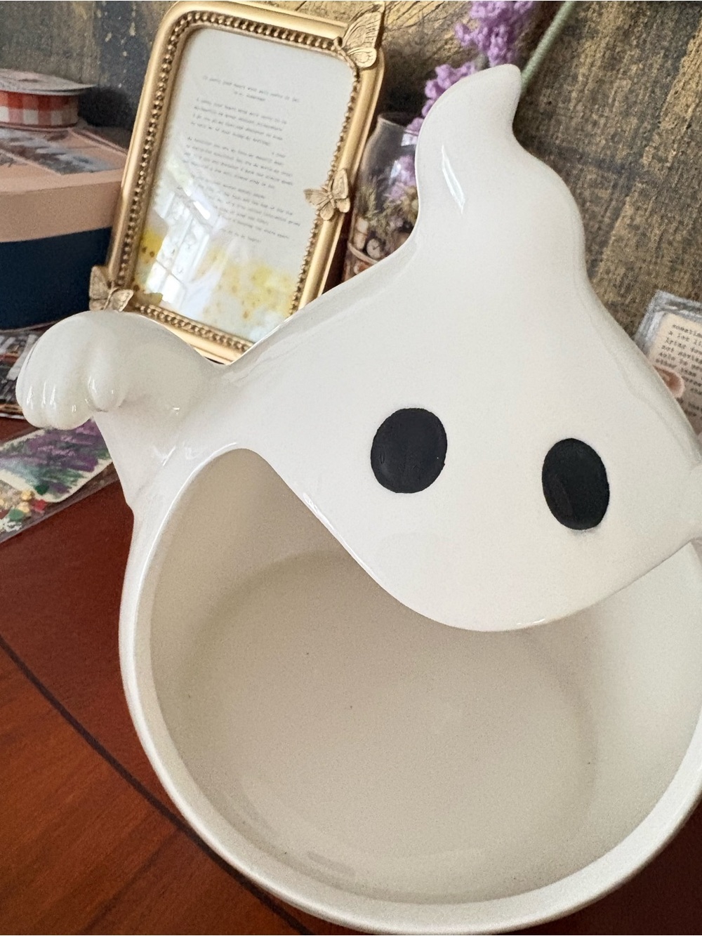 White Ceramic Ghost with Black Eyes